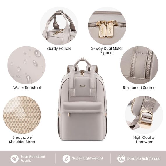 LOVEVOOK Rucksack Damen 17,3 Zoll, Groß Laptop Schulrucksack Teenager Mädchen mit Laptopfach, Wasserdicht Reiserucksack Arbeitstasche Handgepäck Rucksack für Schule Uni Reise Arbeit, Taro-grau