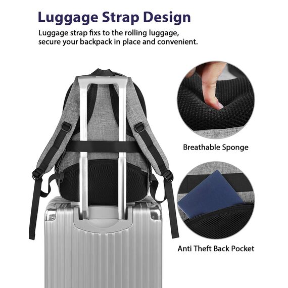 MATEIN Laptop Rucksack Herren 17 Zoll, Großer Wasserfester Rucksack Herren Reisen Tasche Arbeit Business Schulrucksack mit USB Ladeanschluss, Anti Diebstahl TSA Backpack Teenager Daypack, Grau