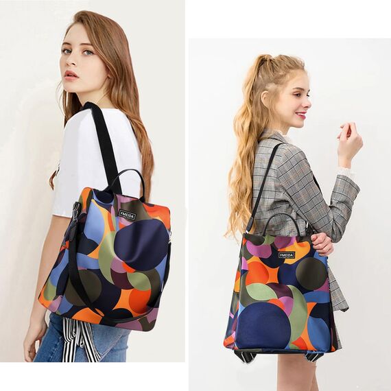Fmeida Rucksack Damen Anti Diebstahl Handtaschen Wasserdichte Nylon Schulrucksack 2 in 1 Schultertasche Shopper Casual Daypack Reiserucksack für Frauen Mädchen (Bunt)