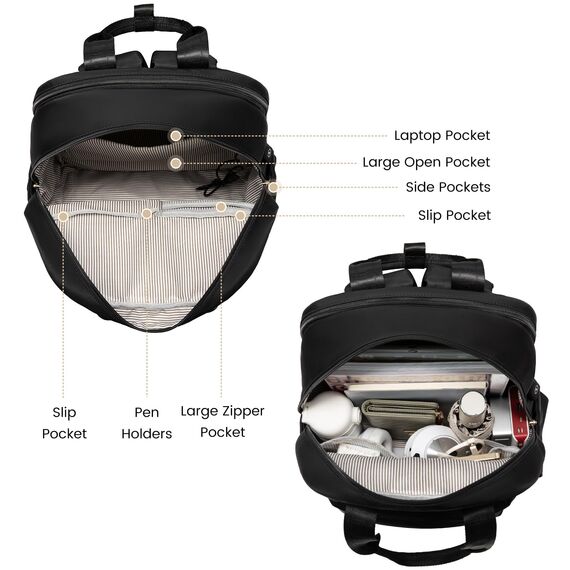 LOVEVOOK Rucksack Damen Groß, 18 Zoll Laptop Schulrucksack Teenager Mädchen mit Laptopfach, Elegant Reiserucksack Tagesrucksäcke Handgepäck Rucksack für Uni Büro Reise Arbeit, Schwarz