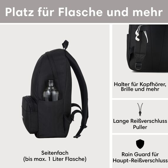 LARKSON Schulrucksack Mädchen & Jungen Teenager Schwarz - No 3 - Rucksack Damen & Herren für Schule - 16" Laptopfach - Aus Recyceltem PET - Wasserabweisend