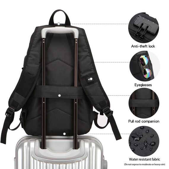 WENIG Laptop Rucksack Herren Anti-Diebstahl Laptoptasche 15.6 Zoll für Arbeit mit USB Ladeanschluss Business Reisen für Männer Notebook wasserdichte Schulrucksack Jungen Teenager Schwarz