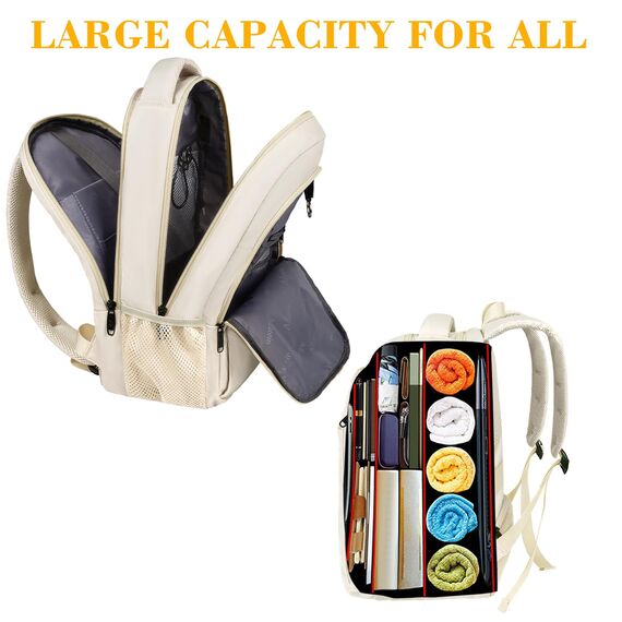 MATEIN Laptop Rucksack Damen 15,6 Zoll Notebook Arbeitsrucksack Elegant mit USB Ladeanschluss und Laptopfach Schulrucksack Herren Reisen Business, Beige