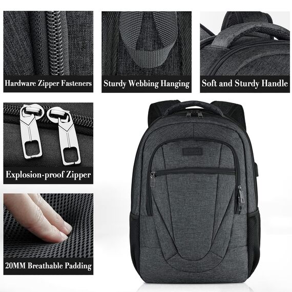 BIKROD Rucksack Herren, Schulrucksack Jungen Teenager, Wasserdichtem Schule 15.6 Zoll Laptop Rucksack mit USB Ladeanschluss, Backpack für Arbeit Reisen Wandern mit Anti Diebstahl Tasche