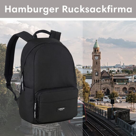 LARKSON Schulrucksack Mädchen & Jungen Teenager Schwarz - No 3 - Rucksack Damen & Herren für Schule - 16" Laptopfach - Aus Recyceltem PET - Wasserabweisend