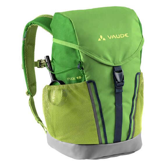 VAUDE Kinderrucksack Jungen & Mädchen Puck 10 Liter in grün, komfortabler Wanderrucksack Kinder, Wetterfester Schulrucksack mit Regenhülle & Lupe, viel Stauraum, Apple