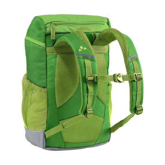 VAUDE Kinderrucksack Jungen & Mädchen Puck 10 Liter in grün, komfortabler Wanderrucksack Kinder, Wetterfester Schulrucksack mit Regenhülle & Lupe, viel Stauraum, Apple