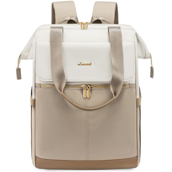 LOVEVOOK Rucksack Damen groß, 18 Zoll Laptop Schulrucksack Teenager, Arbeitstasche SChultasche mit USB, Backpack Women elegant, Tagesrucksack Handtasche 2 in 1 für Büro Uni Reise, Beige & Khaki