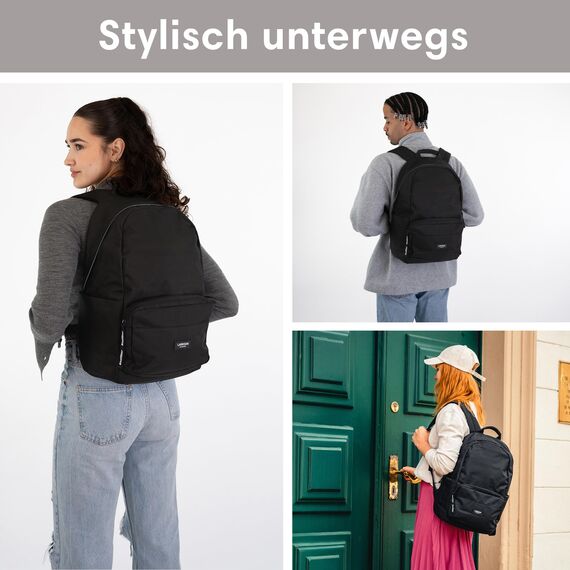 LARKSON Schulrucksack Mädchen & Jungen Teenager Schwarz - No 3 - Rucksack Damen & Herren für Schule - 16" Laptopfach - Aus Recyceltem PET - Wasserabweisend
