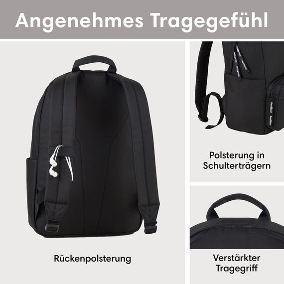 LARKSON Schulrucksack Mädchen & Jungen Teenager Schwarz - No 3 - Rucksack Damen & Herren für Schule - 16" Laptopfach - Aus Recyceltem PET - Wasserabweisend