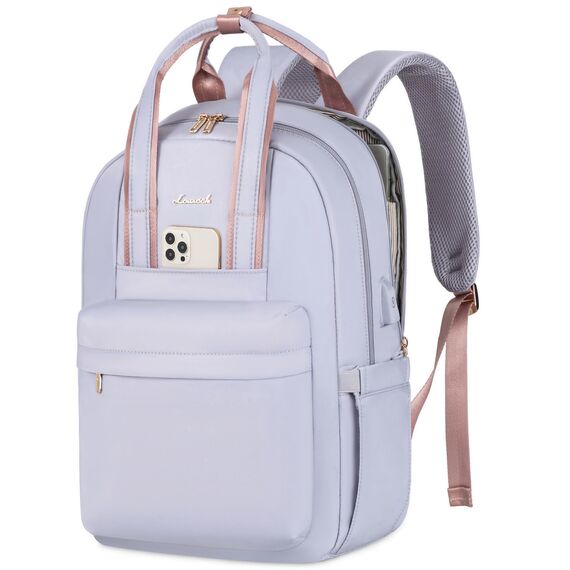 LOVEVOOK Rucksack Damen, 15,6 Zoll Laptoptasche Wasserdicht Schulrucksack Mädchen Teenager Daypacks mit USB Ladeanschluss, Elegant Arbeitstasche Backpack Women für Schule Freizeit Reise, Helllila