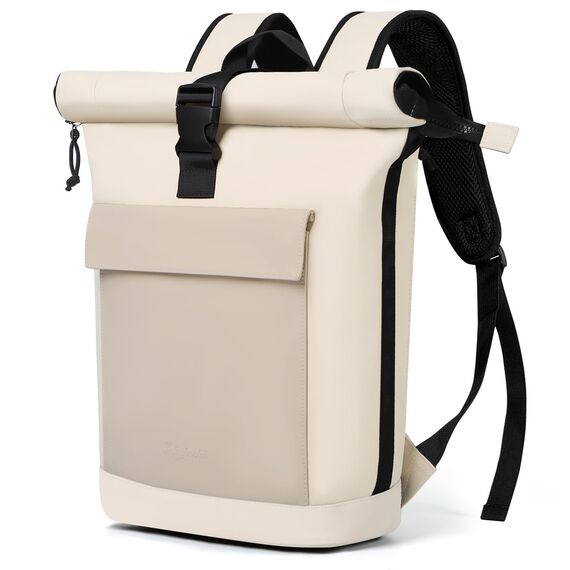 Lekeinchi Rolltop Rucksack Damen & Herren, Elegant Laptop Rucksack Wasserdicht mit 17 Zoll Laptopfach, Großer Reiserucksack Tagesrucksack Schulrucksack für Reisen, Uni Schule, Arbeit - Beige_XL