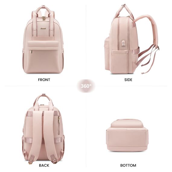 LOVEVOOK Damen Rucksack, 15,6 Zoll Laptop Schulrucksack Teenager Mädchen mit Laptopfach, Wasserdicht Cityrucksack Reiserucksack Modern, Elegant Lehrertasche Backpack Women für Freizeit Reise, Rosa
