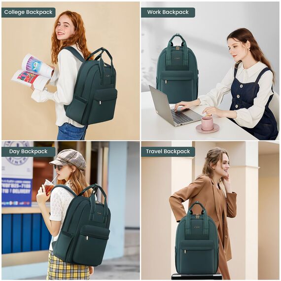 LOVEVOOK Rucksack Damen Groß, 17 Zoll Laptop Schulrucksack Teenager mit Laptopfach, Elegant Schultasche Tagesrucksäcke Handgepäck Rucksack für Uni Reise Arbeit, Dunkelgrün