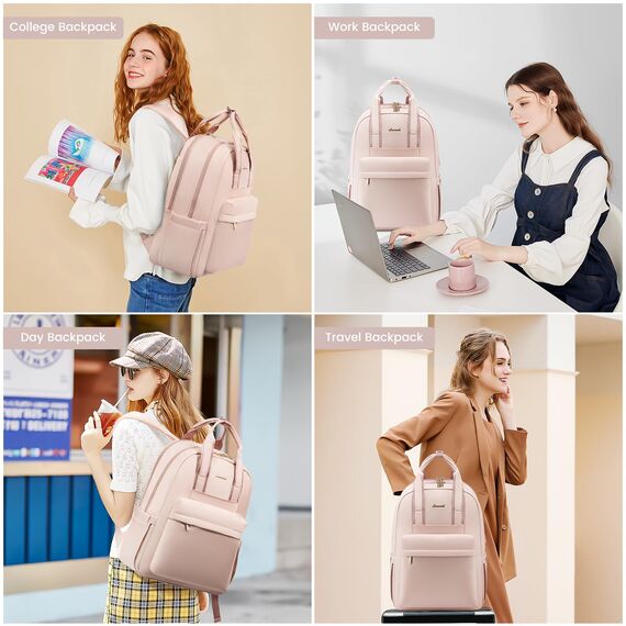 LOVEVOOK Damen Rucksack, 15,6 Zoll Laptop Schulrucksack Teenager Mädchen mit Laptopfach, Wasserdicht Cityrucksack Reiserucksack Modern, Elegant Lehrertasche Backpack Women für Freizeit Reise, Rosa