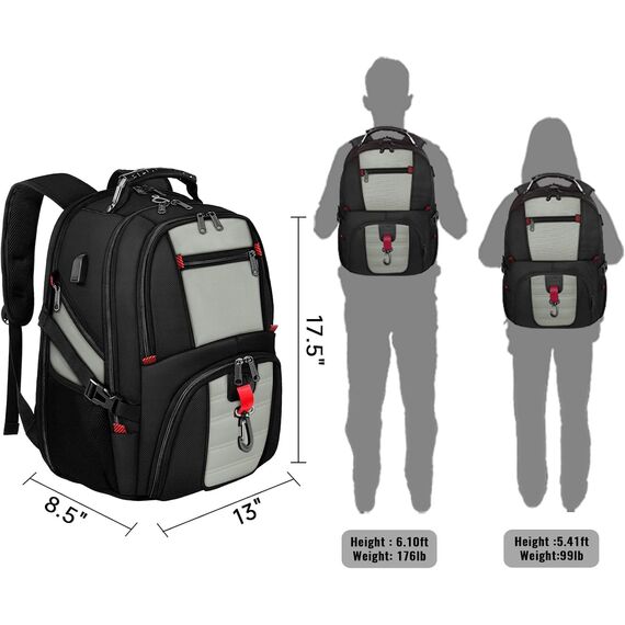 MATEIN Laptop Rucksack 18,4 Zoll, Schulrucksack Teenager Jungen Großer Wasserdicht, Reise Rucksack mit USB Ladeanschluss Anti Diebstahl, Laptoprucksack für Arebit, Business, Schul, Reisen, Grau