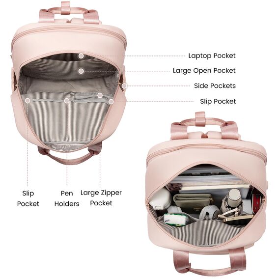 LOVEVOOK Damen Rucksack, 15,6 Zoll Laptop Schulrucksack Teenager Mädchen mit Laptopfach, Wasserdicht Cityrucksack Reiserucksack Modern, Elegant Lehrertasche Backpack Women für Freizeit Reise, Rosa