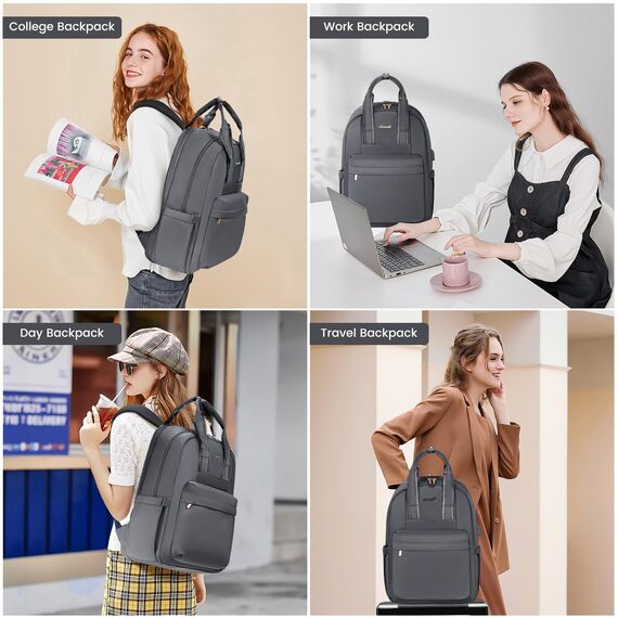 LOVEVOOK Laptop Rucksack Damen, 15,6 Zoll Schulrucksack Teenager mit USB Ladeanschluss, Wasserdicht Tagesrucksäcke Reiserucksack, Elegant Travel Backpack Daypack für Schule Büro Reise, Dunkelgrau