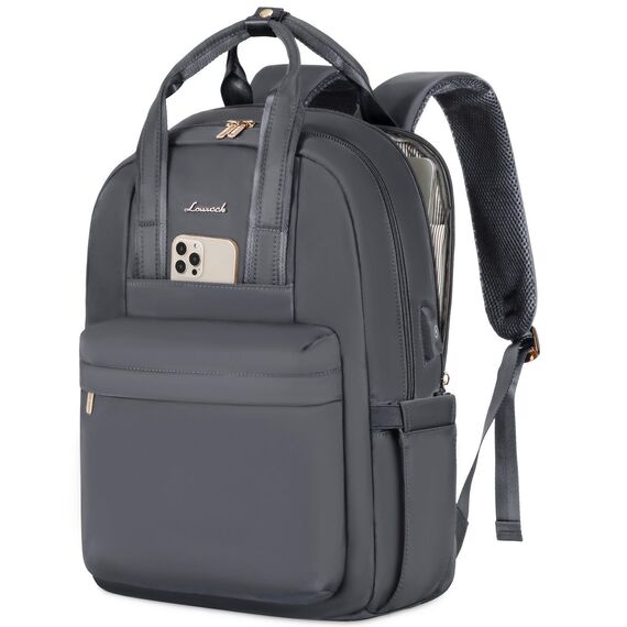 LOVEVOOK Laptop Rucksack Damen, 15,6 Zoll Schulrucksack Teenager mit USB Ladeanschluss, Wasserdicht Tagesrucksäcke Reiserucksack, Elegant Travel Backpack Daypack für Schule Büro Reise, Dunkelgrau