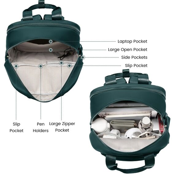 LOVEVOOK Rucksack Damen Groß, 17 Zoll Laptop Schulrucksack Teenager mit Laptopfach, Elegant Schultasche Tagesrucksäcke Handgepäck Rucksack für Uni Reise Arbeit, Dunkelgrün
