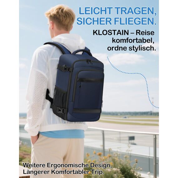 KLOSTAIN für Easyjet Handgepäck 45x36x20 Handgepäck Rucksack Reiserucksack Flugzeug Tasche Laptop Rucksack 14 Zoll für Herren Damen Schulrucksack Teenager Jungen,Tiefblau