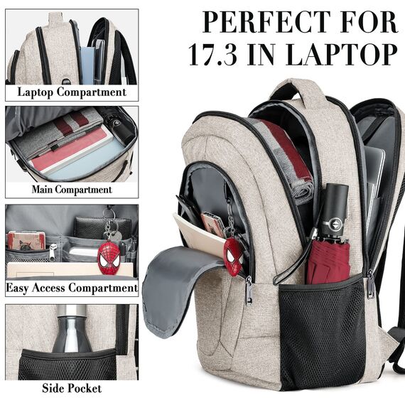 BIKROD Rucksack Herren und Damen, Schulrucksack Jungen Mädchen Teenager, Wasserdicht Rucksack | 17.3 Zoll Laptoptasche mit USB Ladeanschluss | Arbeit Reisen Wandern Backpack mit Anti Diebstahl Tasche