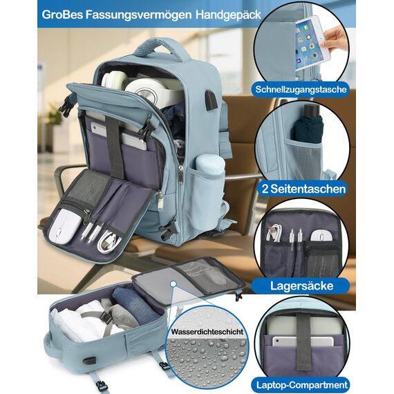 KLOSTAIN für Easyjet Handgepäck 45x36x20 Handgepäck Rucksack Reiserucksack Flugzeug Tasche Laptop Rucksack 14 Zoll für Herren Damen Schulrucksack Teenager Jungen,Einfarbige Farbe
