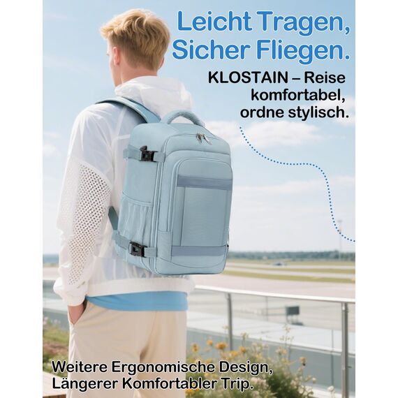 KLOSTAIN Handgepäck Rucksack 40x20x25 für Ryanair, Eurowings - Damen, Herren, Teenager Schulrucksack, Reiserucksack, Tasche - Einfarbige Farbe
