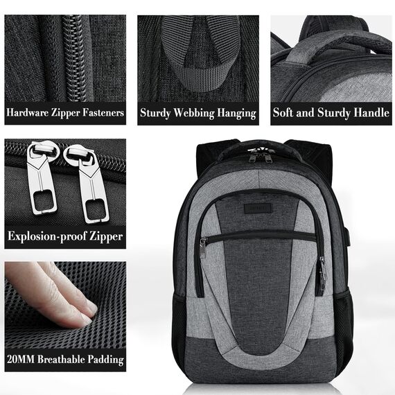 BIKROD Rucksack Herren und Damen, Schulrucksack Jungen Mädchen Teenager, Wasserdicht Rucksack | 17.3 Zoll Laptoptasche mit USB Ladeanschluss | Arbeit Reisen Wandern Backpack mit Anti Diebstahl Tasche