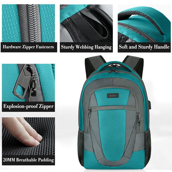 BIKROD Rucksack Herren und Damen, Schulrucksack Jungen Mädchen Teenager, Wasserdicht Rucksack | 17.3 Zoll Laptoptasche mit USB Ladeanschluss | Arbeit Reisen Wandern Backpack mit Anti Diebstahl Tasche