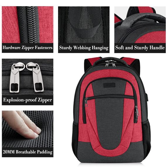 BIKROD Rucksack Herren und Damen, Schulrucksack Jungen Mädchen Teenager, Wasserdicht Rucksack | 15.6 Zoll Laptoptasche mit USB Ladeanschluss | Arbeit Reisen Wandern Backpack mit Anti Diebstahl Tasche