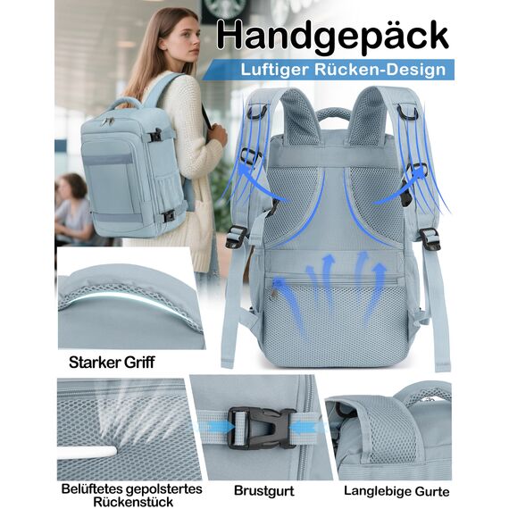 KLOSTAIN für Easyjet Handgepäck 45x36x20 Handgepäck Rucksack Reiserucksack Flugzeug Tasche Laptop Rucksack 14 Zoll für Herren Damen Schulrucksack Teenager Jungen,Einfarbige Farbe