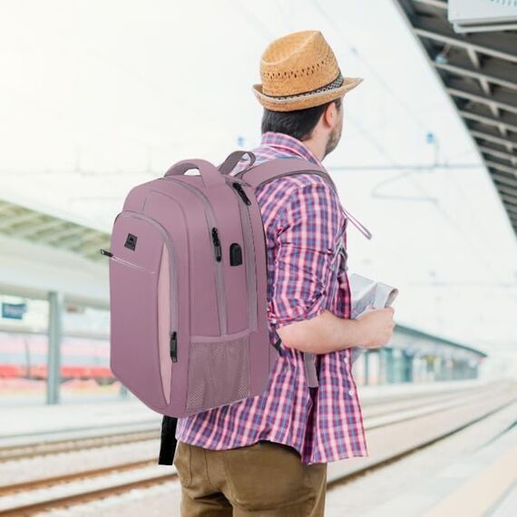 MATEIN Laptop Rucksack Damen, 17,3 Zoll Schulrucksack und Laptoptasche mit USB Ladeanschluss, Anti Diebstahl Business Rucksack für Arbeit, Reisen, Schultasche College Geschenk Männer, Lila