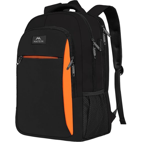 MATEIN Business Laptop Rucksack 15,6 Zoll Reise Laptoptasche mit USB Ladeanschluss Wasserabweisend Daypack Arbeit College Computer Herren Damen, Schwarzorange