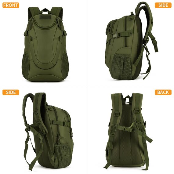 VINBAGGE Rucksack Molle Taktische Motorrad Wanderrucksack Outdoor Wasserdicht Trekkingrucksack 25L Campus Jagdrucksack Schulrucksack Jungen Daypack für Herren Damen Grün