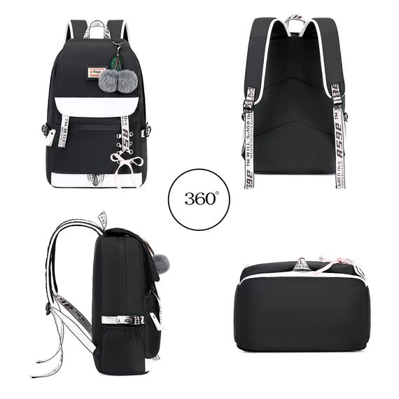 Asge Schulrucksack Mädchen Schulranzen mit Ergonomischem Design Schultasche Campus Backpack Nylon Wasserdicht Daypacks Damen Freizeitrucksack Teenager Rucksäcke Modisch Schule Bag, Schwarz