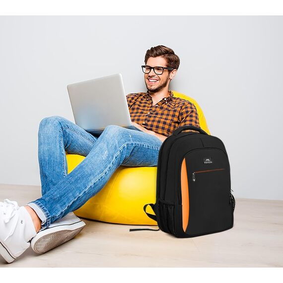 MATEIN Schulrucksack Teenager, Laptop Rucksack 17,3 Zoll Schulrucksack Jungen, Laptoptasche mit USB Ladeanschluss für Arbeit, Reisen, Wanderrucksack, Schulanfang, Essential Bag Damen, Schwarzorange