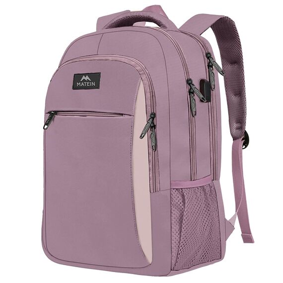 MATEIN Laptop Rucksack Damen, 17,3 Zoll Schulrucksack und Laptoptasche mit USB Ladeanschluss, Anti Diebstahl Business Rucksack für Arbeit, Reisen, Schultasche College Geschenk Männer, Lila