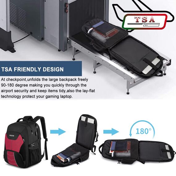 Extra Großer Rucksack Damen 55L Wasserdicht 18.4 Zoll Laptoptasche Arbeit Laptop Rucksack mit USB Ladeanschluss Anti Diebstahl Business Reisen Schulrucksack für Männer Frauen Jungen Teenager Rot