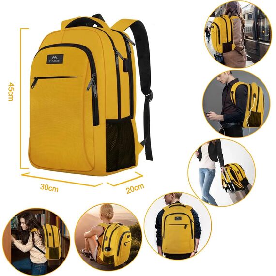 MATEIN Laptop Rucksack Damen 15,6 Zoll Arbeitsrucksack Business Frauen Schulrucksack für Mädchen Jungen mit USB-Ladeanschluss Daypack Student, Zitronengelb