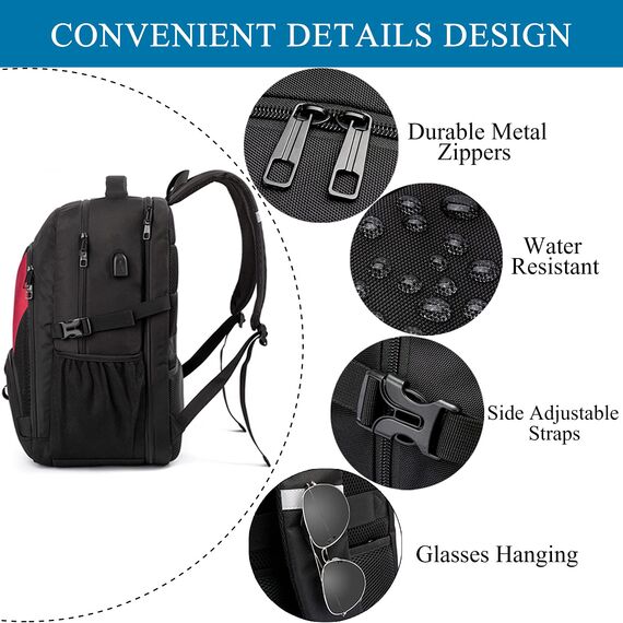 Extra Groß Rucksack Damen 50L Wasserdicht 17 Zoll Laptoptasche Arbeit Laptop Rucksack mit USB Ladeanschluss Anti Diebstahl Business Reisen Schulrucksack für Frauen Mädchen Teenager Rot
