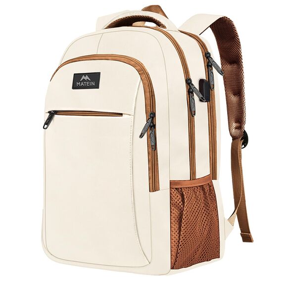 MATEIN Travel Laptop Rucksack, 18,4 Zoll Wasserdichter Schulrucksack, Business Anti Diebstahl, schlank und robust, mit USB Ladeanschluss, College Laptoptasche, Geschenk für Herren Damen, Beigebraun