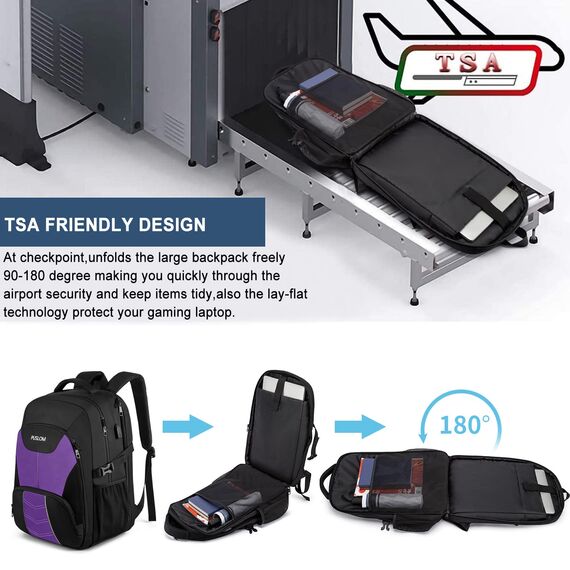 Extra Großer Rucksack Damen 55L Wasserdicht 18.4 Zoll Laptoptasche Arbeit Laptop Rucksack mit USB Ladeanschluss Anti Diebstahl Business Reisen Schulrucksack für Männer Frauen Jungen Teenager Violett