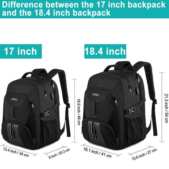 18.4 Zoll Laptop Rucksack Herren 55L,Extra Groß Wasserdichte Arbeit ,Anti Diebstahl Business Reisen Laptoptasche mit USB Ladeanschluss Schulrucksack für Männer Frauen Jungen Teenager - Schwarz