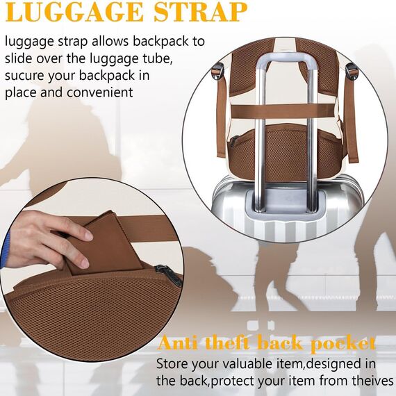 MATEIN Travel Laptop Rucksack, 18,4 Zoll Wasserdichter Schulrucksack, Business Anti Diebstahl, schlank und robust, mit USB Ladeanschluss, College Laptoptasche, Geschenk für Herren Damen, Beigebraun