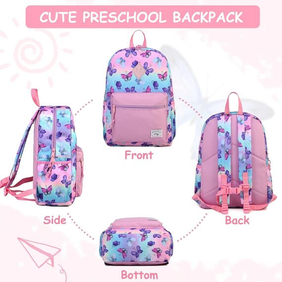Kasgo Kinderrucksack Jungen, Niedlich Schulrucksack für 6-8 Jährige Mädchen Wasserabweisend Tagesrucksack Vorschulrucksack Kindergartentasche mit Brustgurt Schmetterling