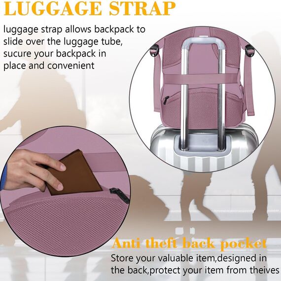 MATEIN Laptop Rucksack Damen, 17,3 Zoll Schulrucksack und Laptoptasche mit USB Ladeanschluss, Anti Diebstahl Business Rucksack für Arbeit, Reisen, Schultasche College Geschenk Männer, Lila