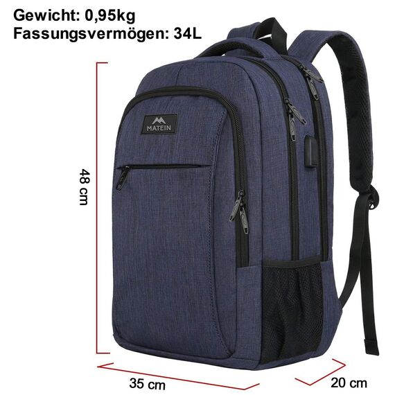 MATEIN Rucksack Herren Große 17,3 Zoll, Computer Arbeitsrucksack mit Laptopfach USB-Ladeanschluss Schulrucksack Wasserdicht Anti-Diebstahl Reiserucksack Männer und Frauen, Dunkelblau