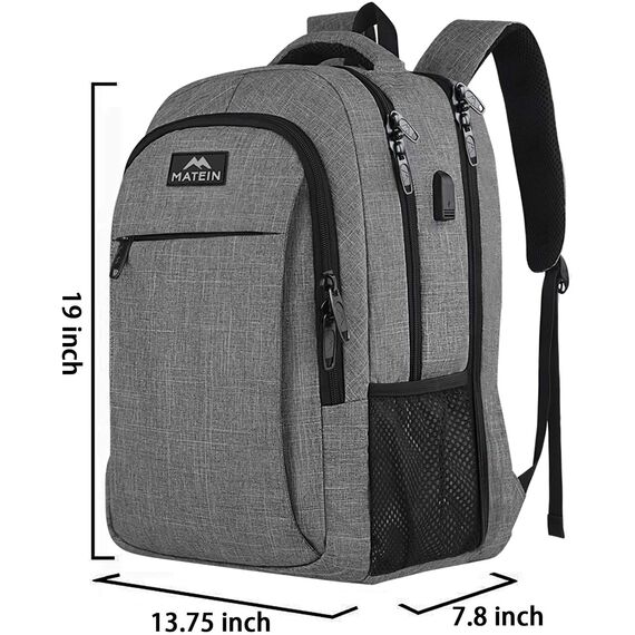 MATEIN Daypacks, Laptop Rucksäcke 17,3 Zoll Anti Diebstahl Tasche Herren Arbeit Rucksack College mit USB Ladeanschluss für Männer, Frauen, Arbeit, Reisen, Business, Grau