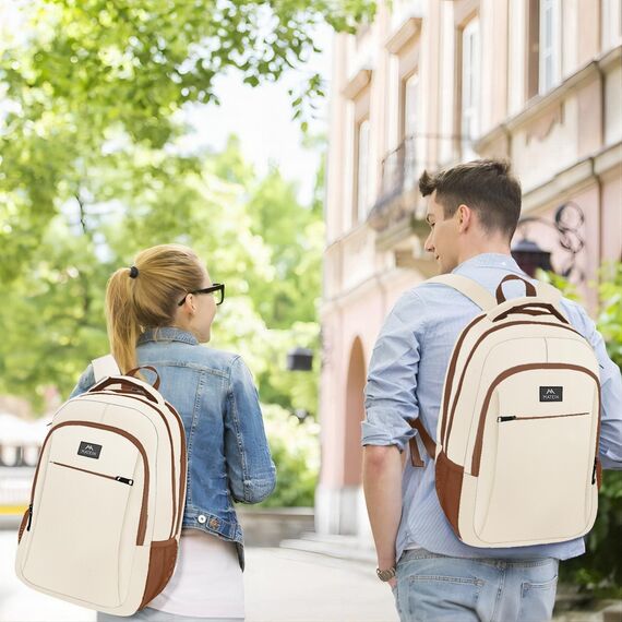 MATEIN Travel Laptop Rucksack, 18,4 Zoll Wasserdichter Schulrucksack, Business Anti Diebstahl, schlank und robust, mit USB Ladeanschluss, College Laptoptasche, Geschenk für Herren Damen, Beigebraun